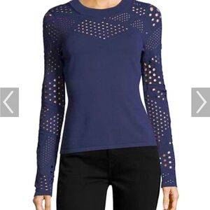 Milly Fractured Pointelle Top- Navy